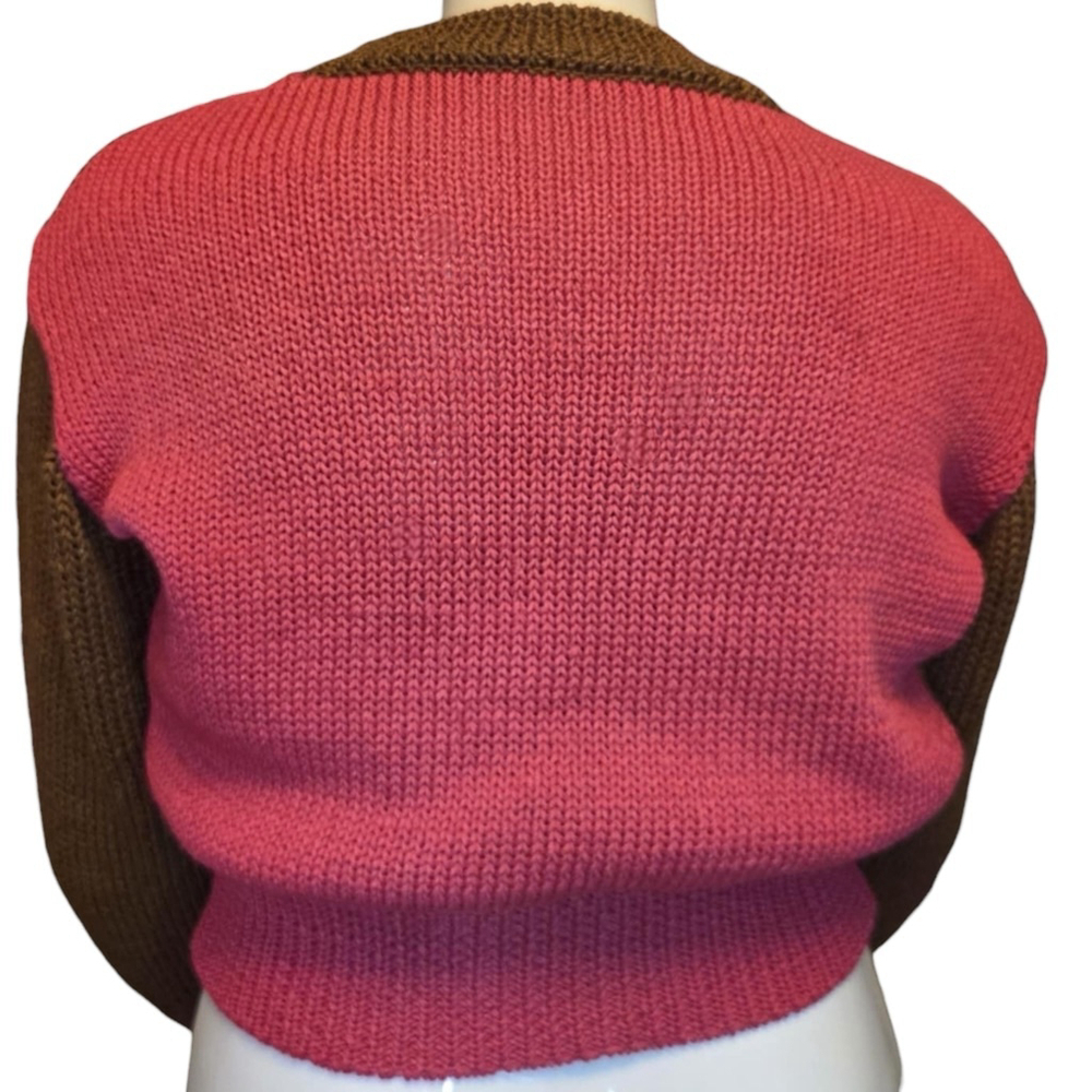 Mango Colourblock Cropped Knit Sweater, S, Brown/Pink Pullover, Textured Knit - Picture 10 of 14